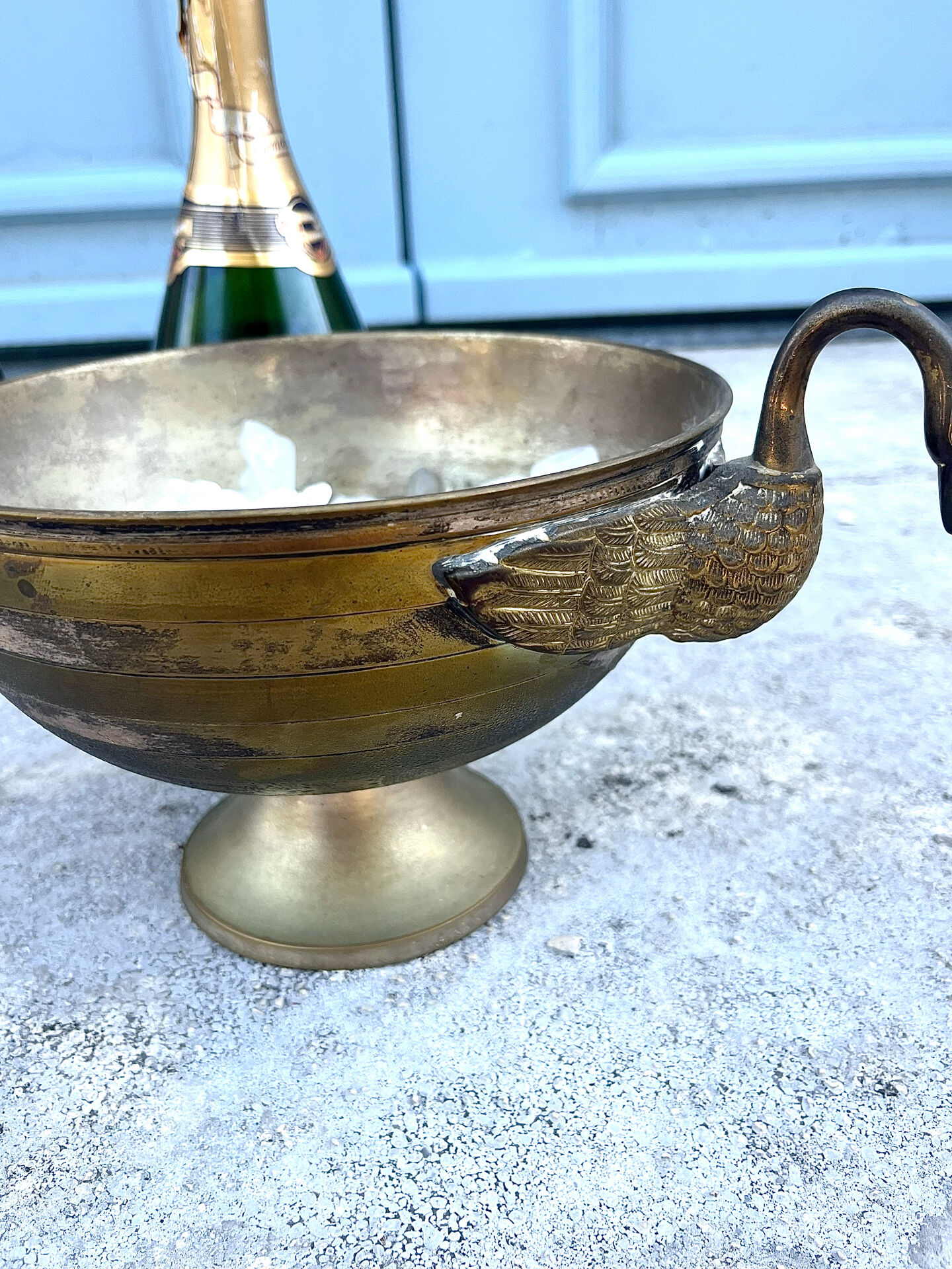 Swan Ice Bucket Brass French Vintage Footed Barware