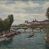 Russian painting signed Oil on canvas “Paris Louvre” size: 65x56.5cm-