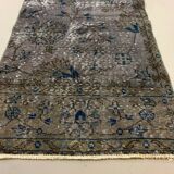 Distressed Turkish Narrow Runner 310x69 cm wool Vintage rug, Overdyed Grey