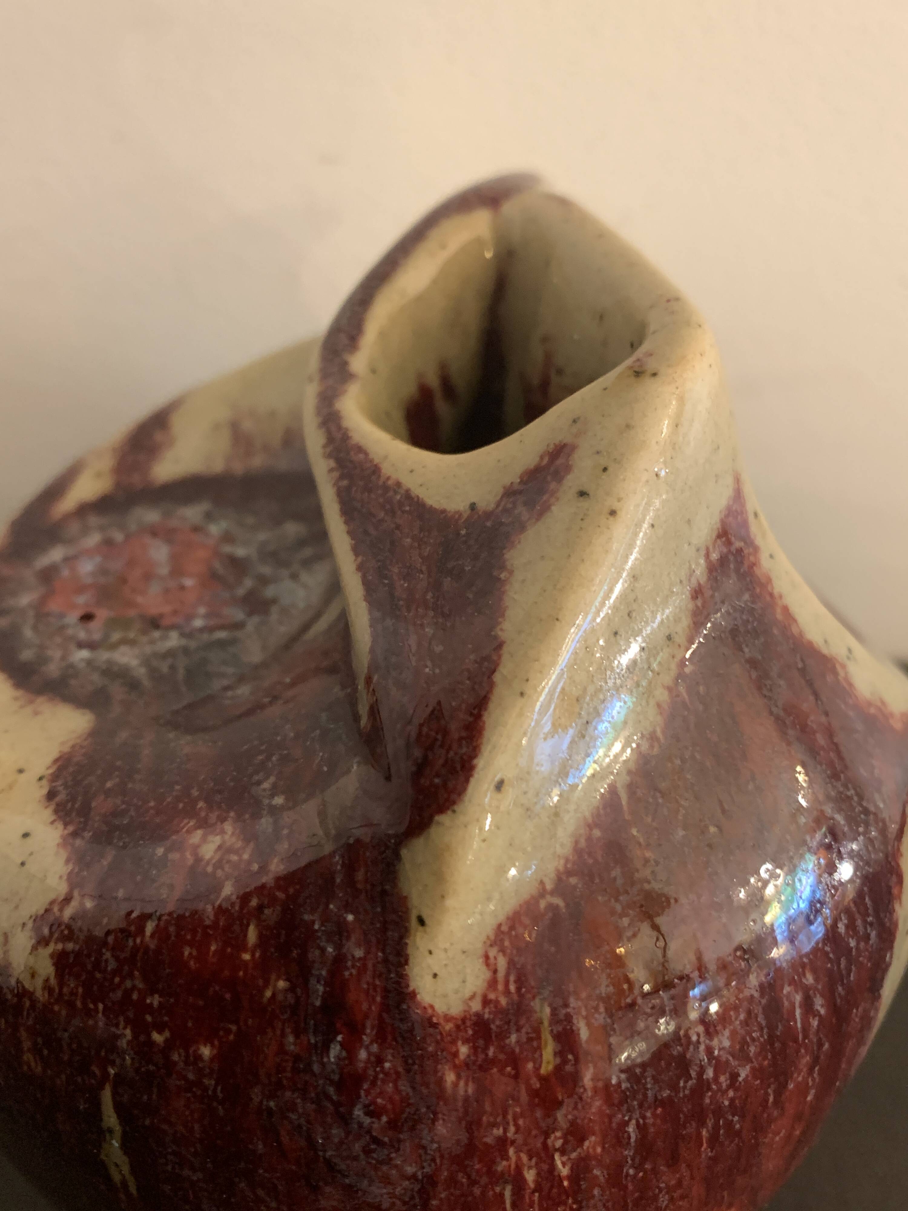 Vase soliflore français Lucette Pillet en grès rouge sang de boeuf, 1980