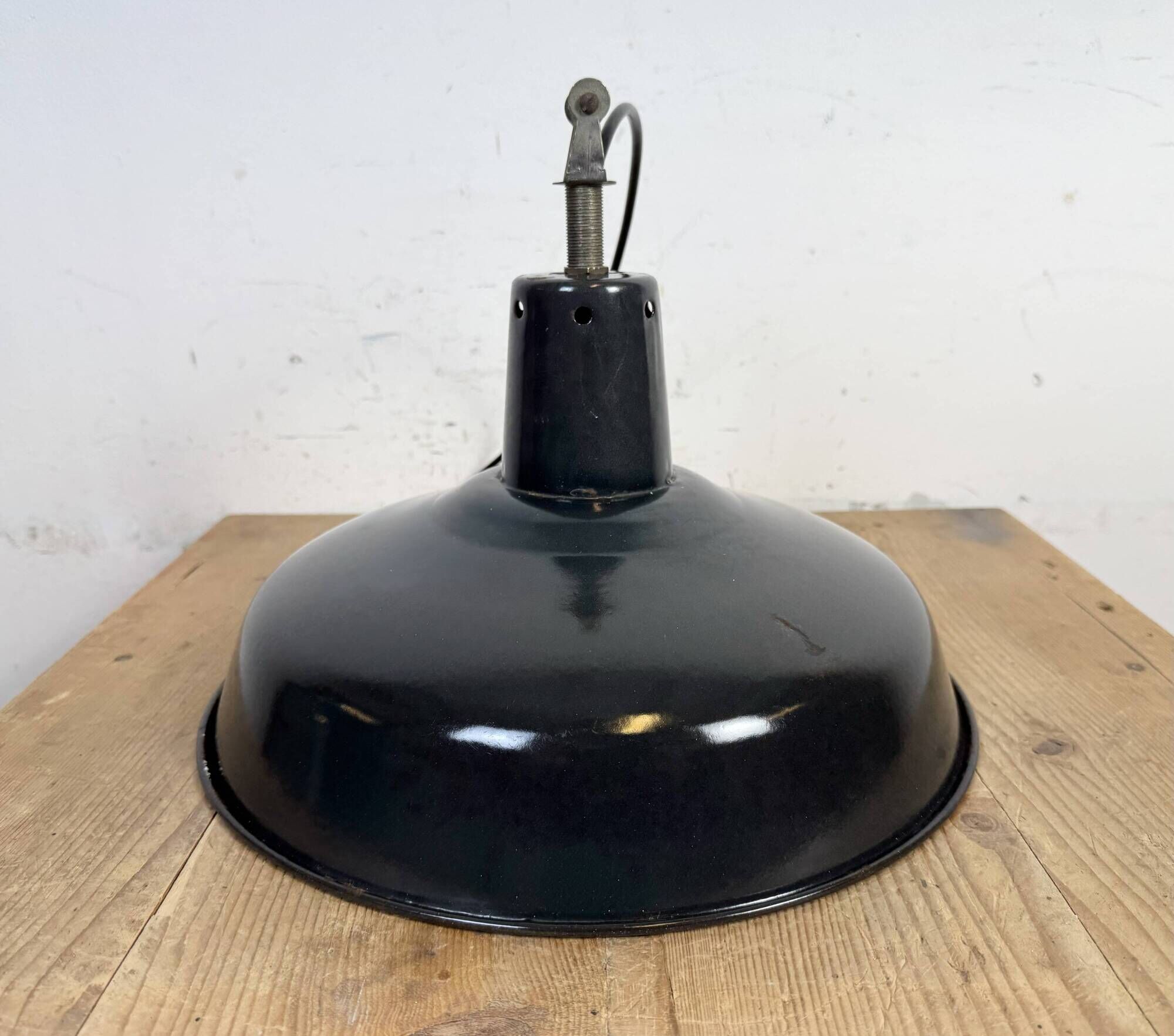 Industrial French Black Enamel Factory Pendant Lamp, 1960s