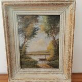 Huile sur toile tableau ancien paysage