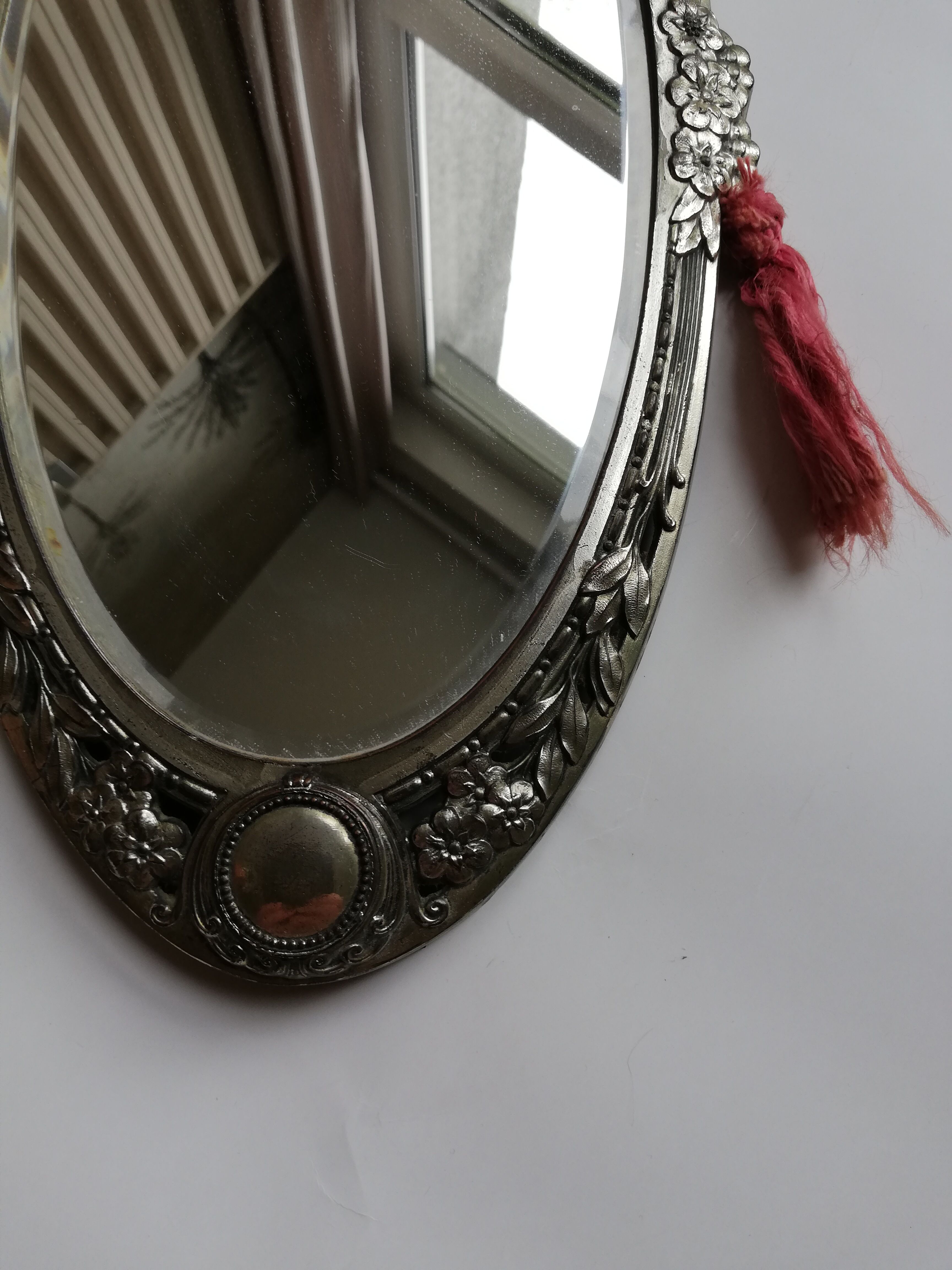 Cast iron art deco bevelled mirror - 39x21cm