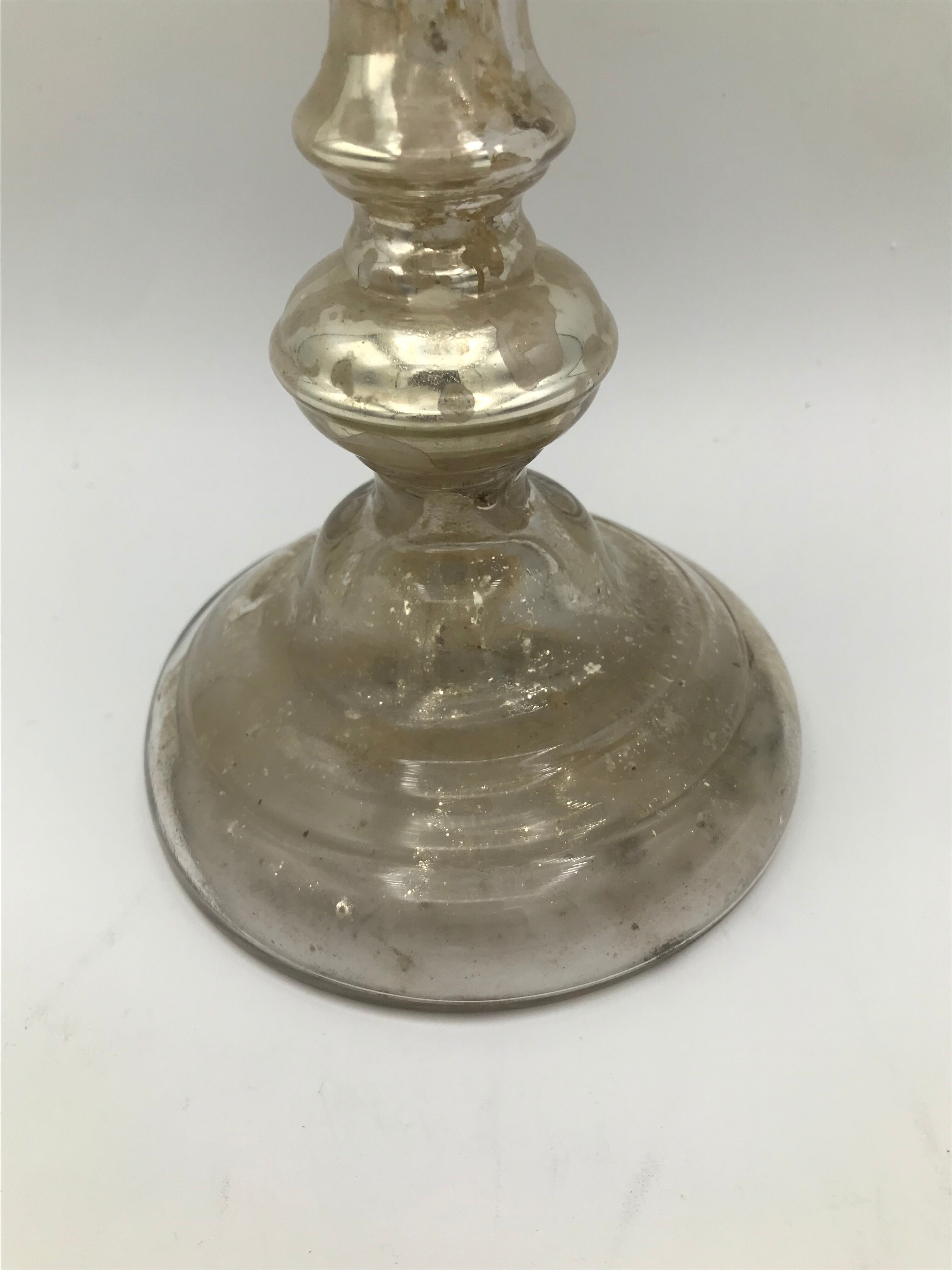 Candlestick in mercurized glass eglomized XlXth 28 cm