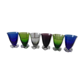 Lot de 6 verres à vin colorés pieds fleurs années 60-70