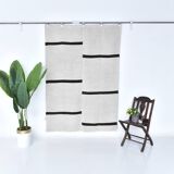 5x7 White Black Striped Turkish Vintage Rug 143x199Cm