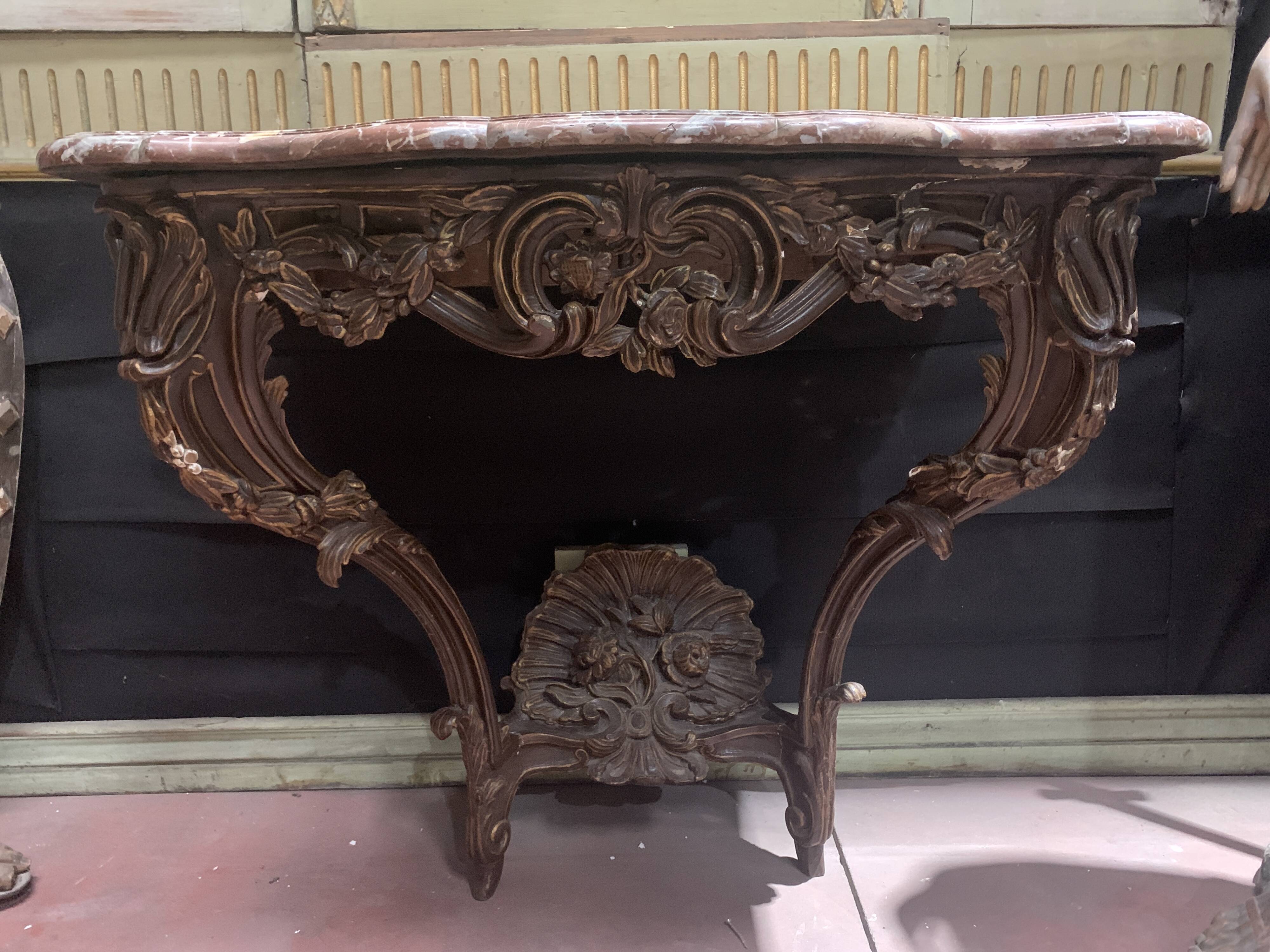 Louis XV console in carved and patinated wood, 18th century period