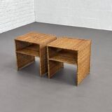 Wicker Bedside Tables, 1960s-70s, Set of 2