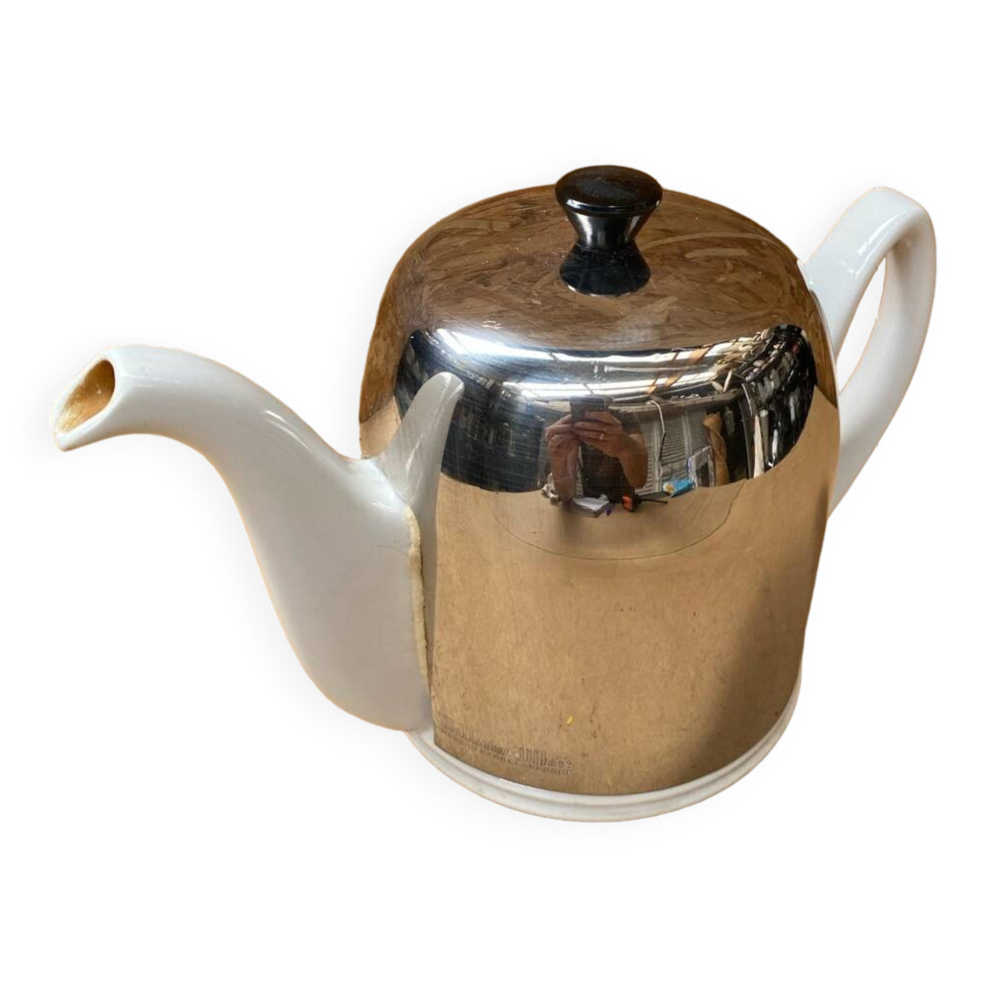 Old teapot salam thé guy degrenne white ceramic + stainless steel vintage