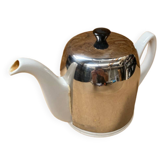 Old teapot salam thé guy degrenne white ceramic + stainless steel vintage