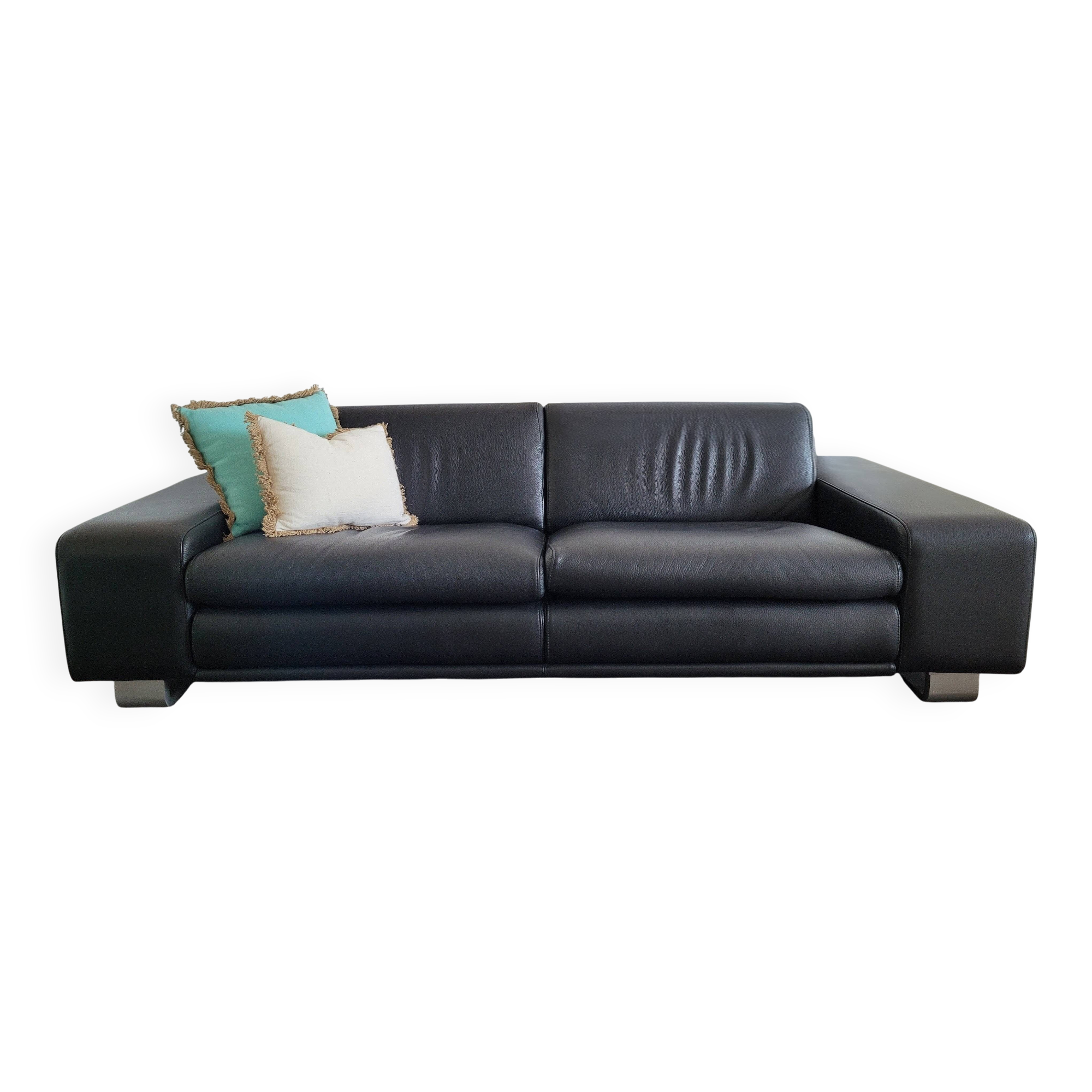 Canapé En Cuir Noir Roche Bobois – 2,40m – 4 Places – Occasion
