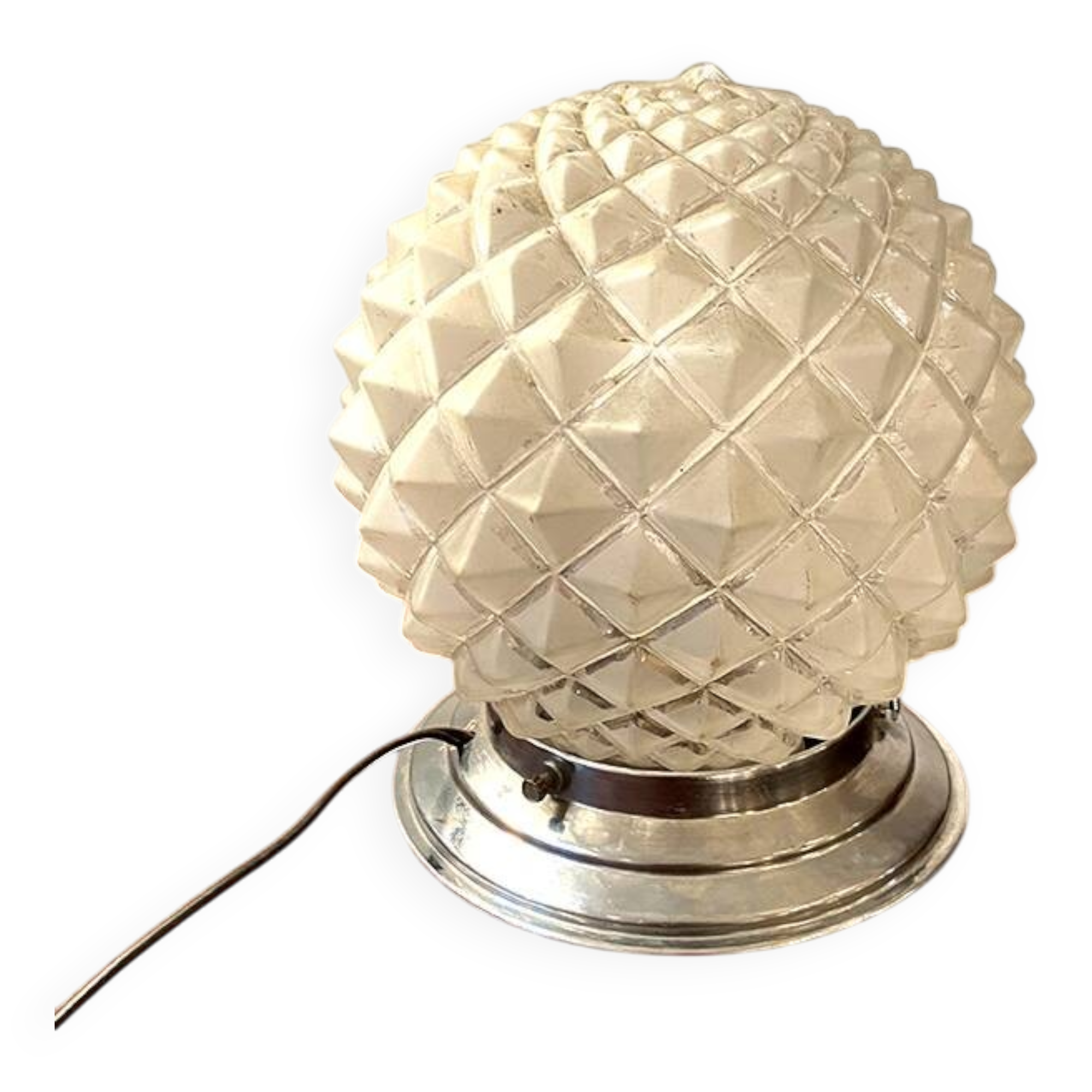 Lampe à poser, verre diamant et aluminium, 1950