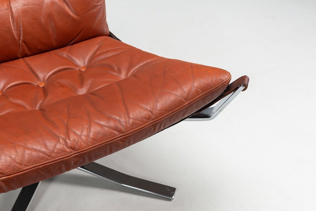 Sigurd Ressell Falcon lounge chair leather and metal Vatne Norway 1970
