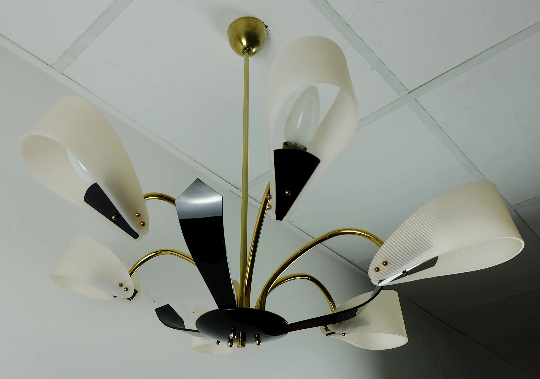 6-light chandelier with acrylic shades 1950