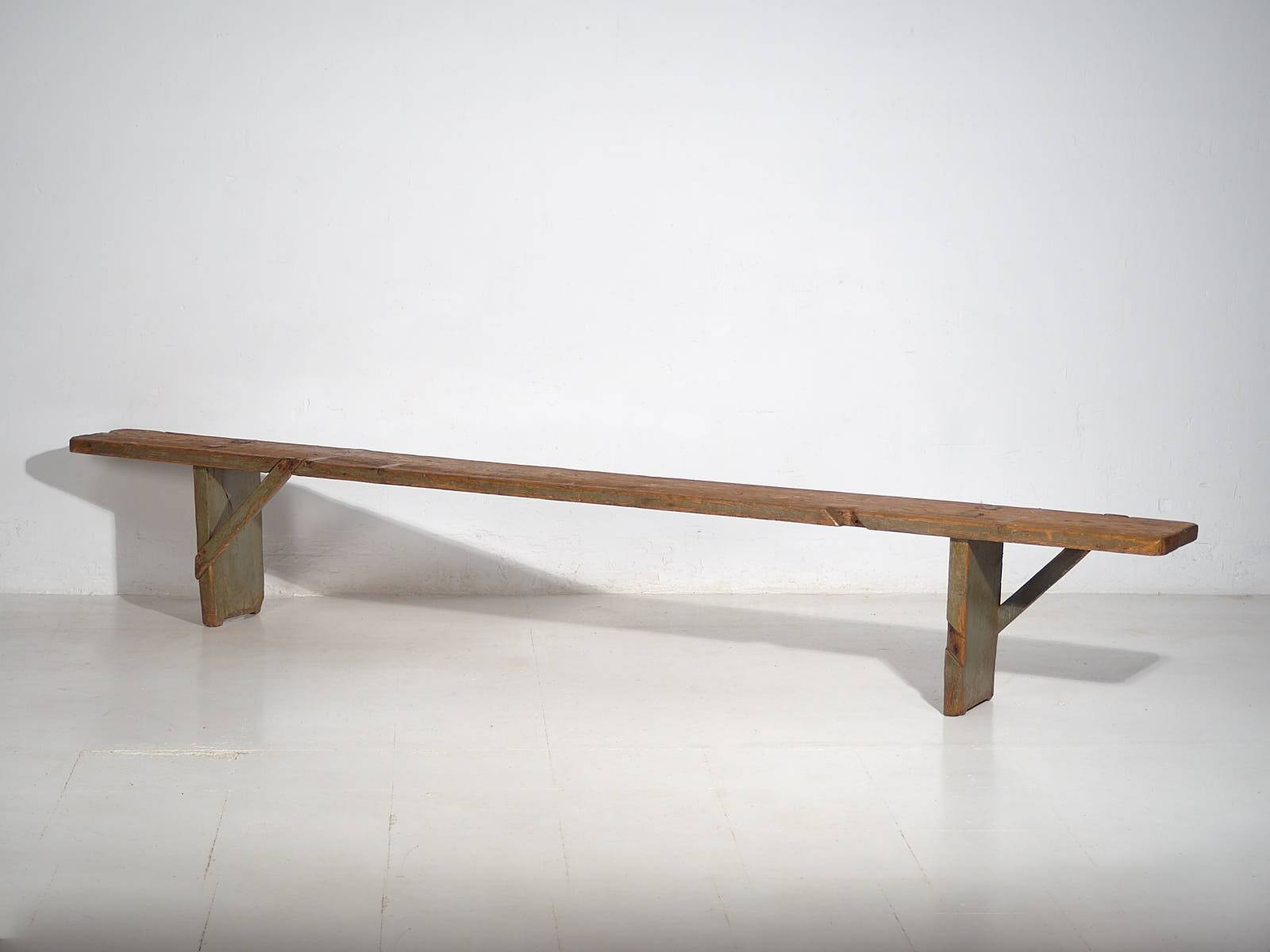 Antique green solid wood bench (c.1920) #26