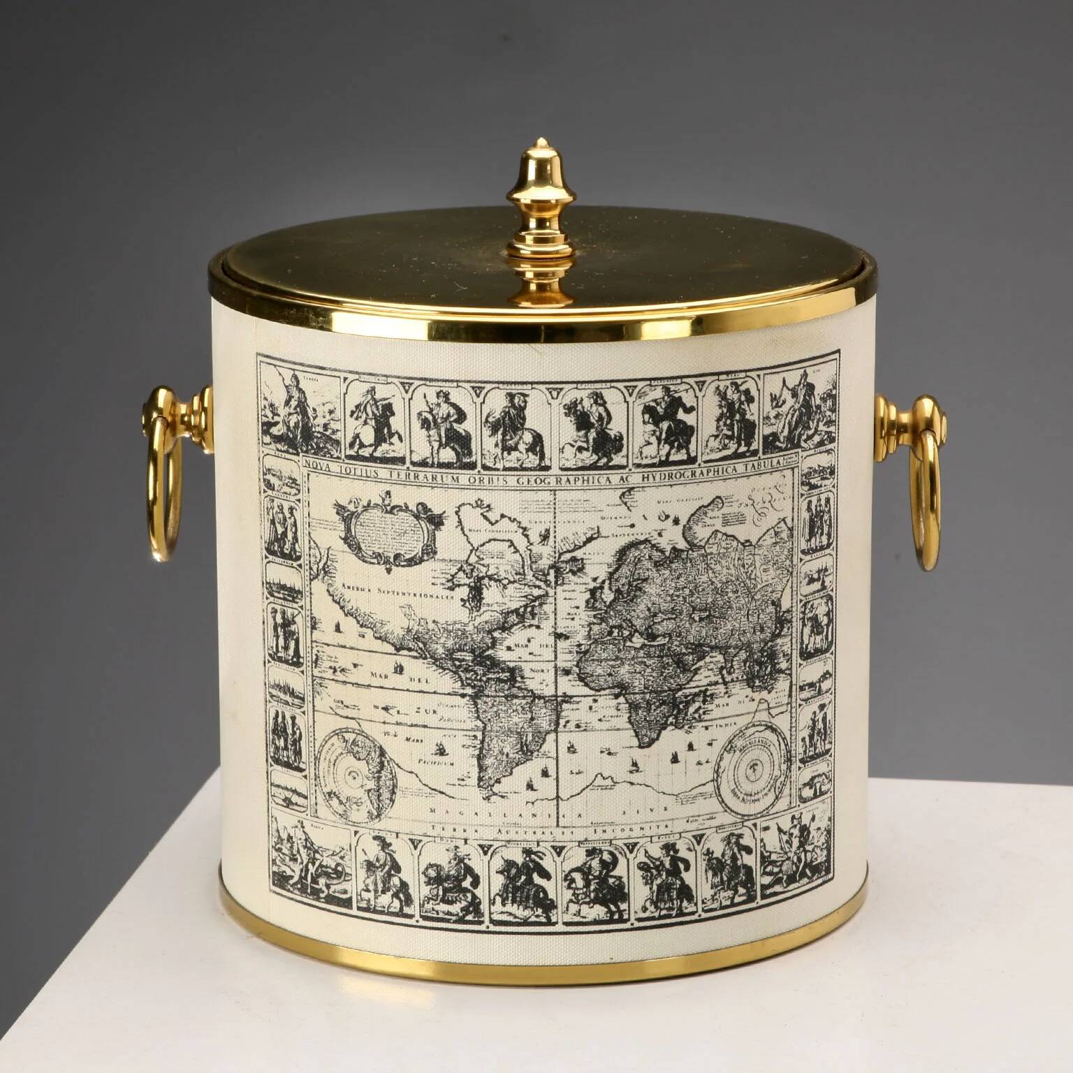 Vintage brass and fabric ice bucket, Italy, 1970s.