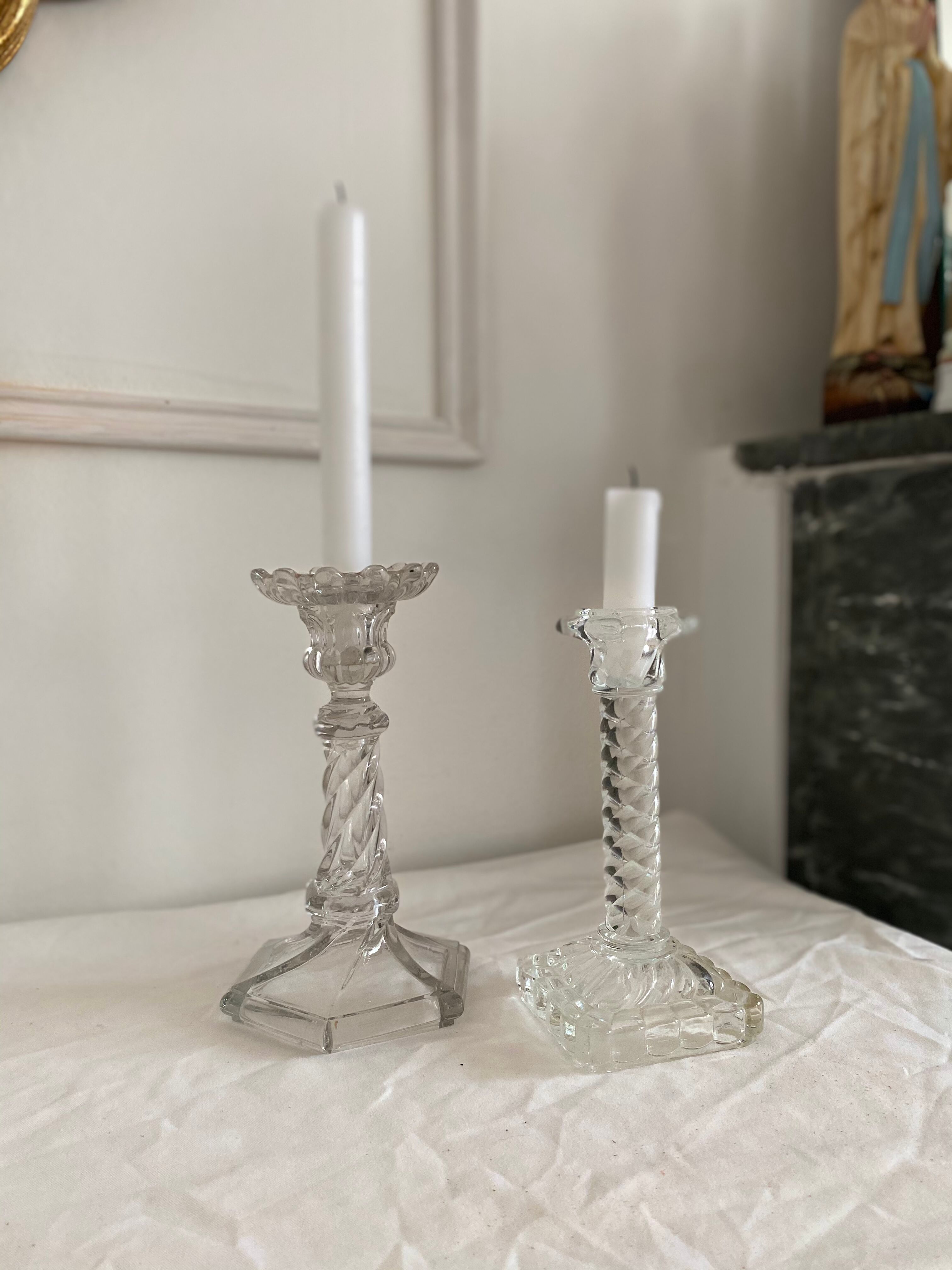 Duo of glass candlesticks