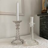 Duo of glass candlesticks