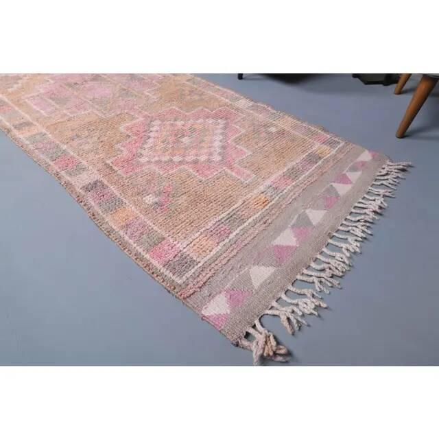 Vintage Turkish Hand-Knotted Wool Cotton Pink Runner92x335