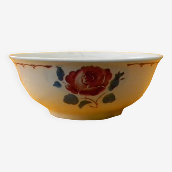 Vintage earthenware salad bowl. Flower decor.