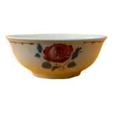 Vintage earthenware salad bowl. Flower decor.