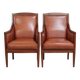 Majestic, luxurious set of 2 cognac-colored cowhide leather Art Deco design armchairs