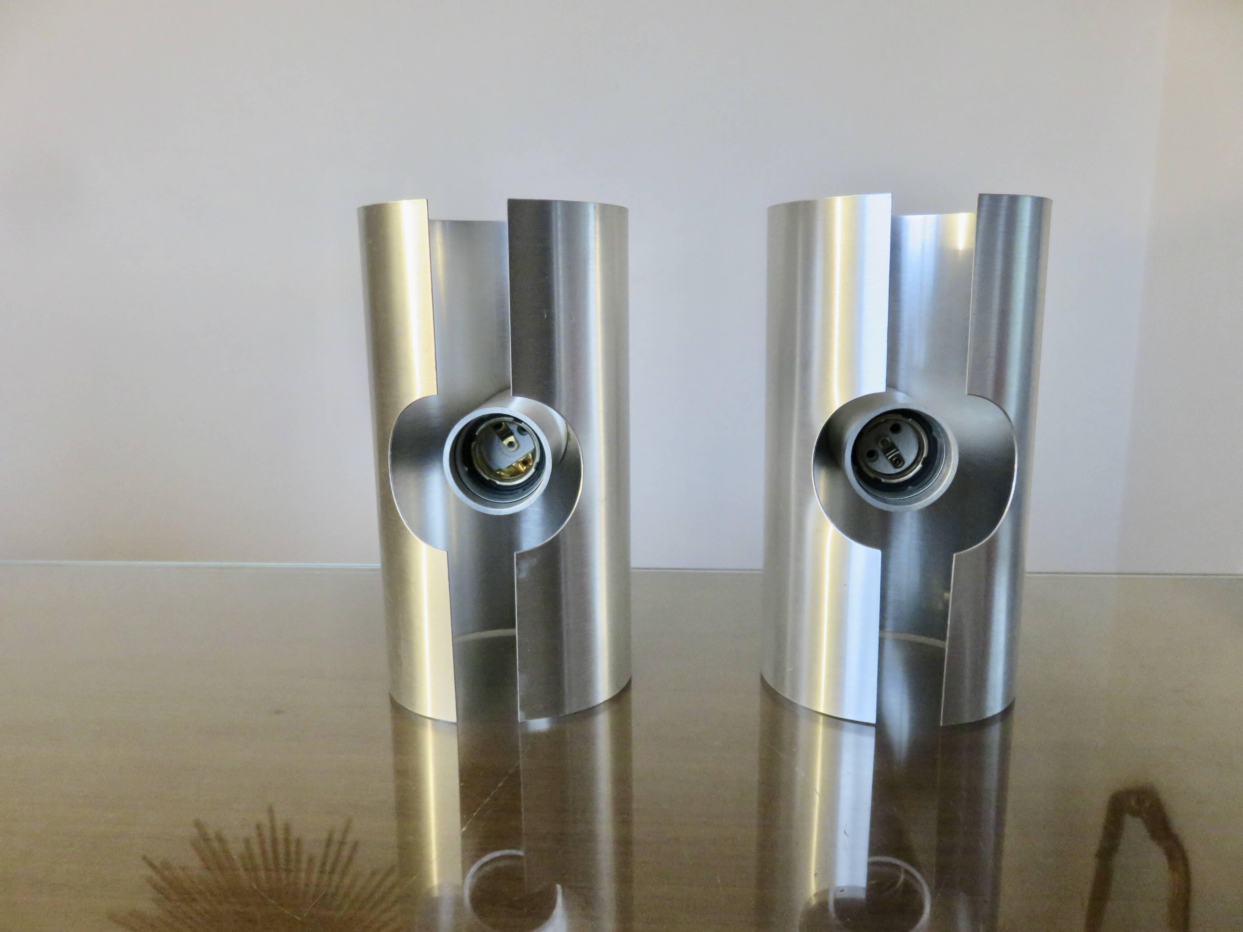 Pair of "oxar" brushed metal wall lights, space age, 1970