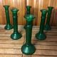 Series of 6 old vintage green bubble molded glass candlesticks #a529