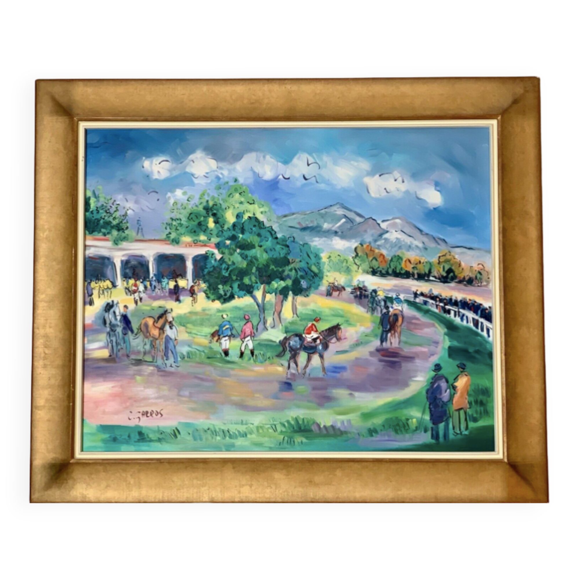 Oil on canvas "The Hippodrome" signed Catherine Garros