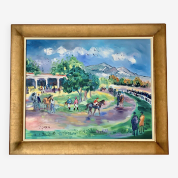 Oil on canvas "The Hippodrome" signed Catherine Garros