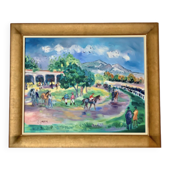 Oil on canvas "The Hippodrome" signed Catherine Garros