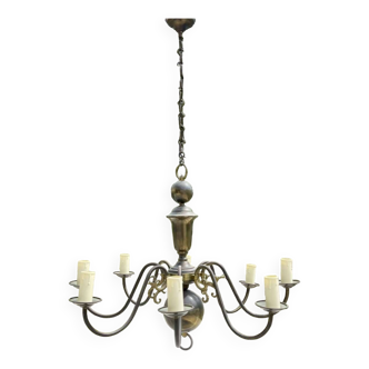 Dutch brass chandelier 8 lights from the 60s - 80cmx1m15.