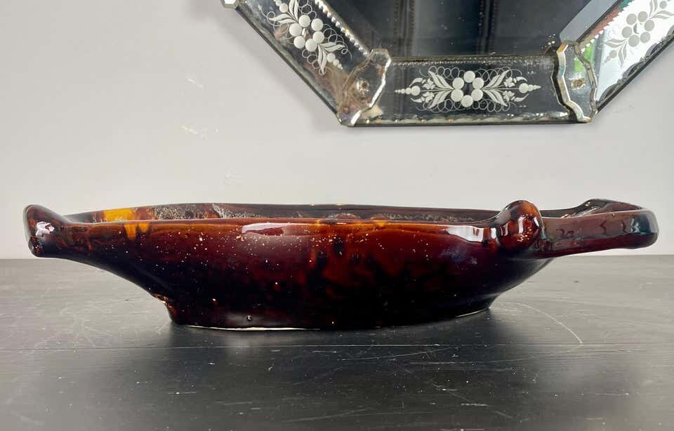 Yellow, orange, white and brown glazed ceramic bowl Vallauris, 70s, France
