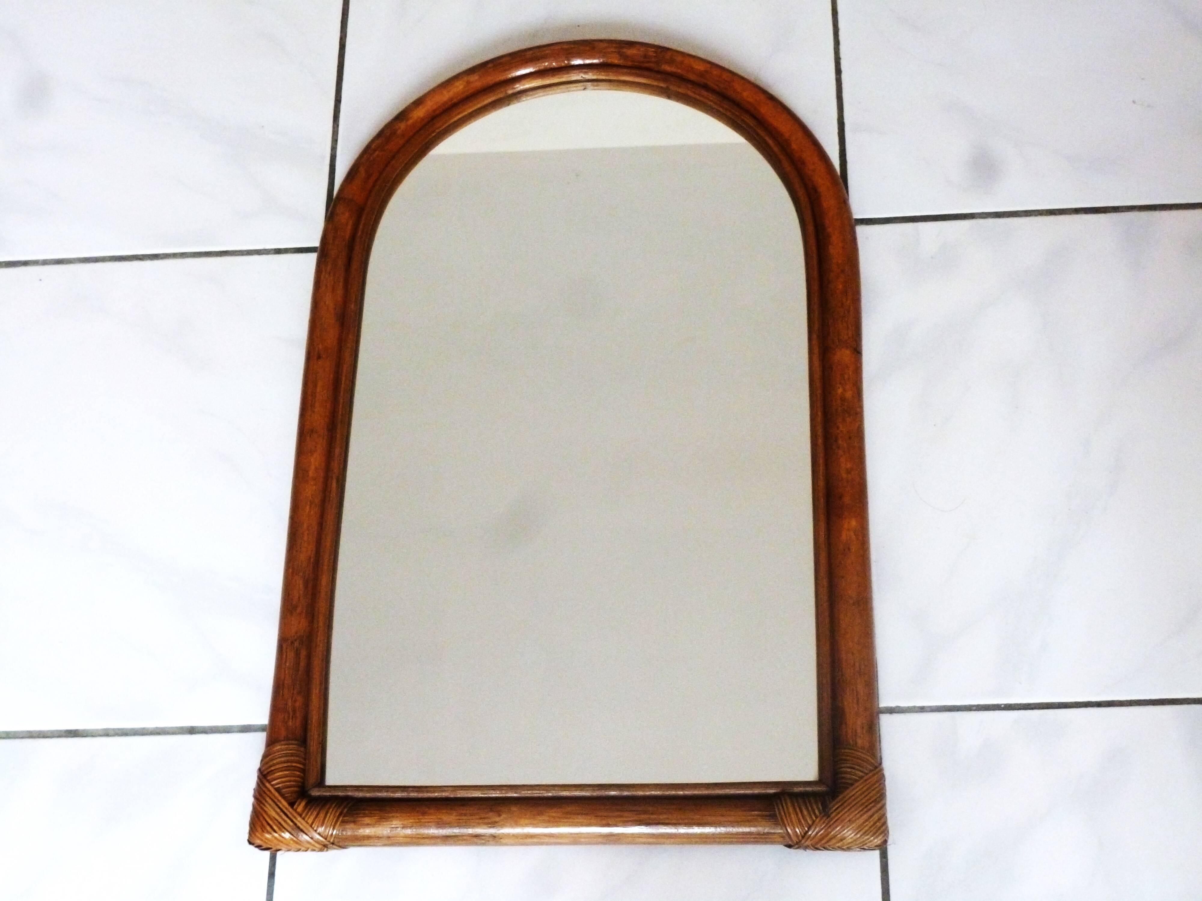 Miroir bambou ovale 55.5X34 cm/21.85 X 13.38"- ancien miroir mural bambou,