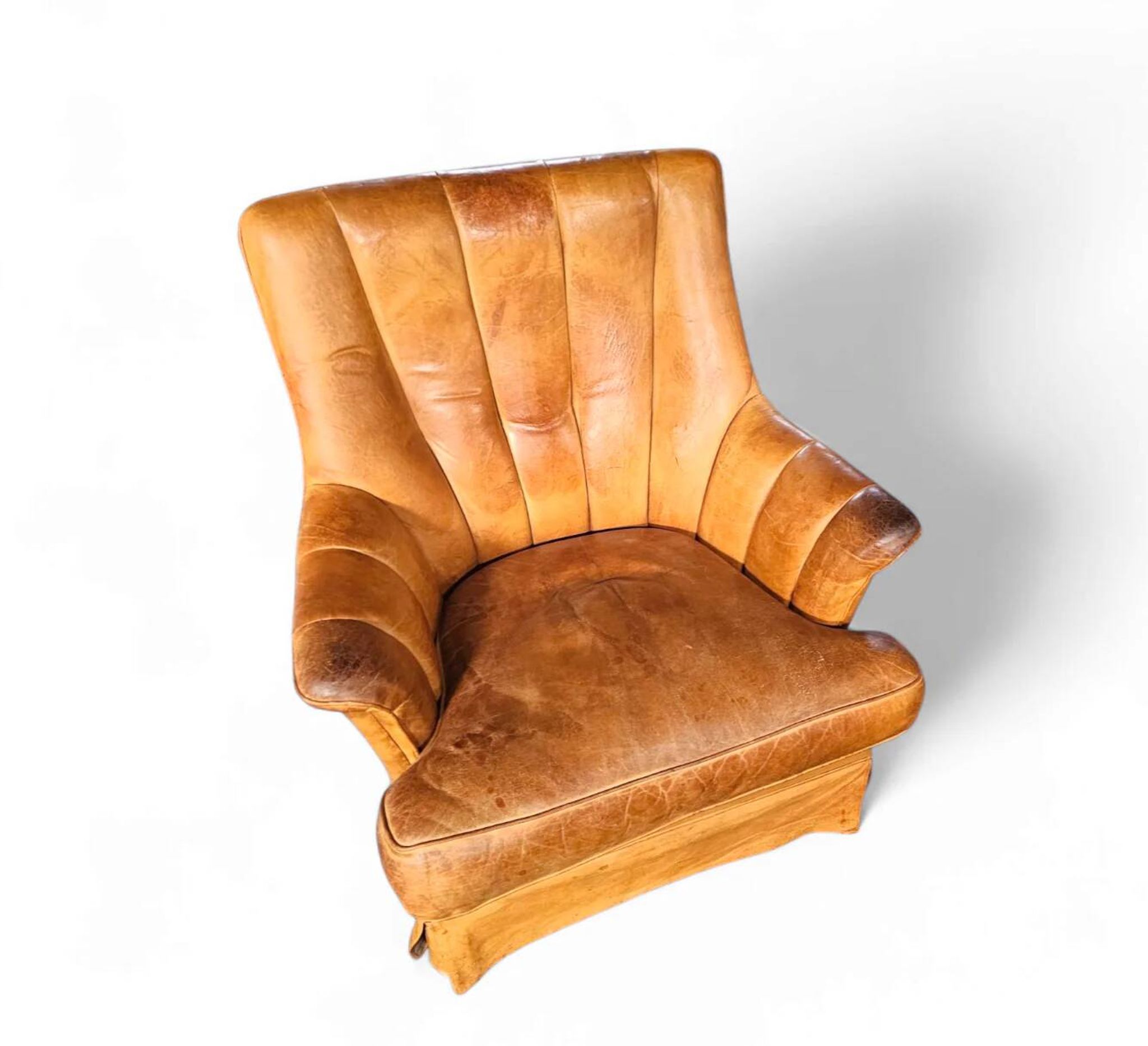 Sheep leather club chair 1970s with magazine holder