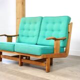 Rare Guillerme & Chambron Solid Oak Sofa, France 1960s