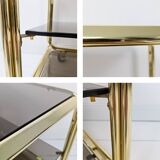 Chariot de bar Table de bar en laiton fumé Mid Century Hollywood Regency Table d'appoint à roulettes