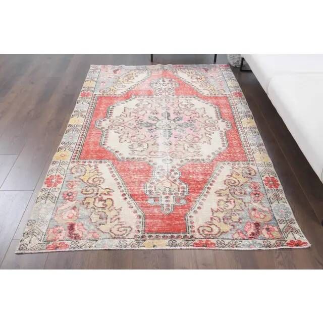 Vintage Turkish Oushak Handmade Wool Cotton Red Area Rug 142x223