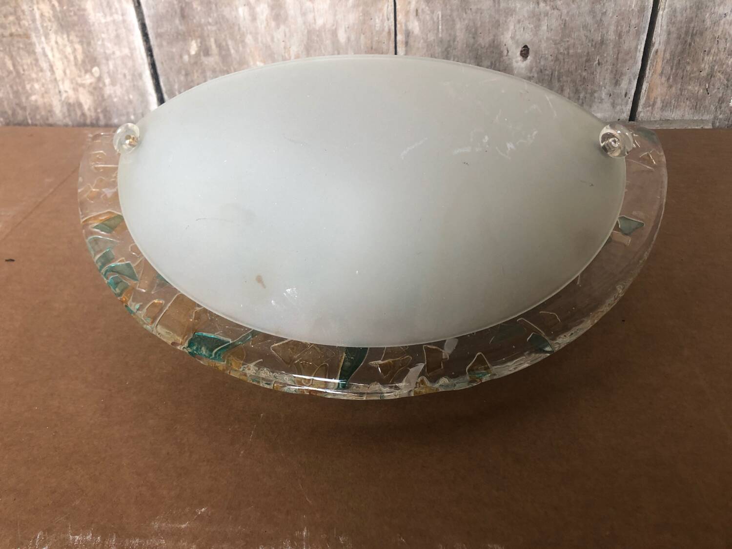 Old half moon wall lamp fabas luce molded glass