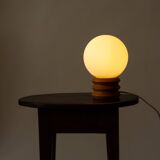 Small pine lamp with opaline ball lampshade, 70s/80s