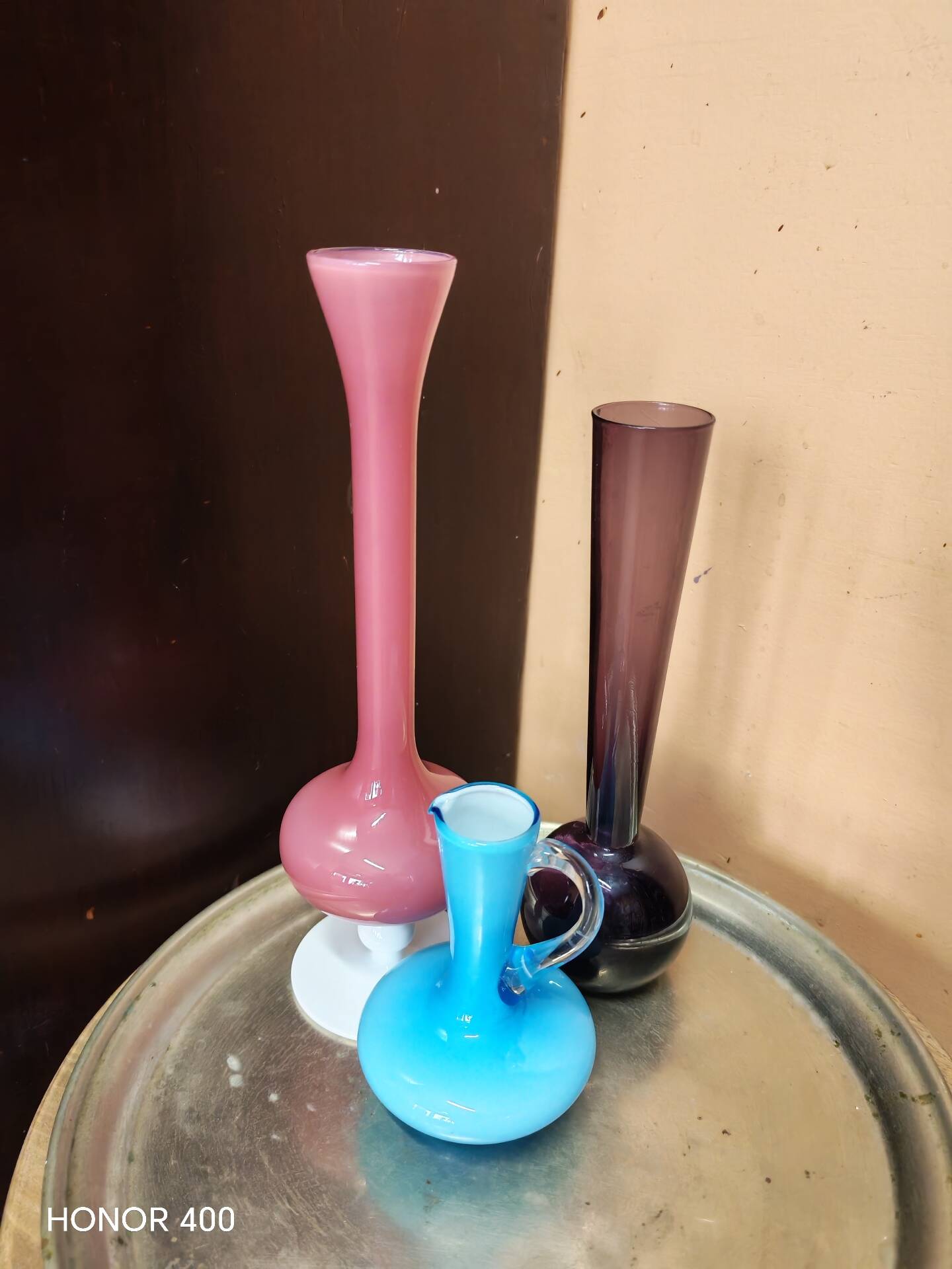 Lot de 3  vases soliflores en verre style mid century modern