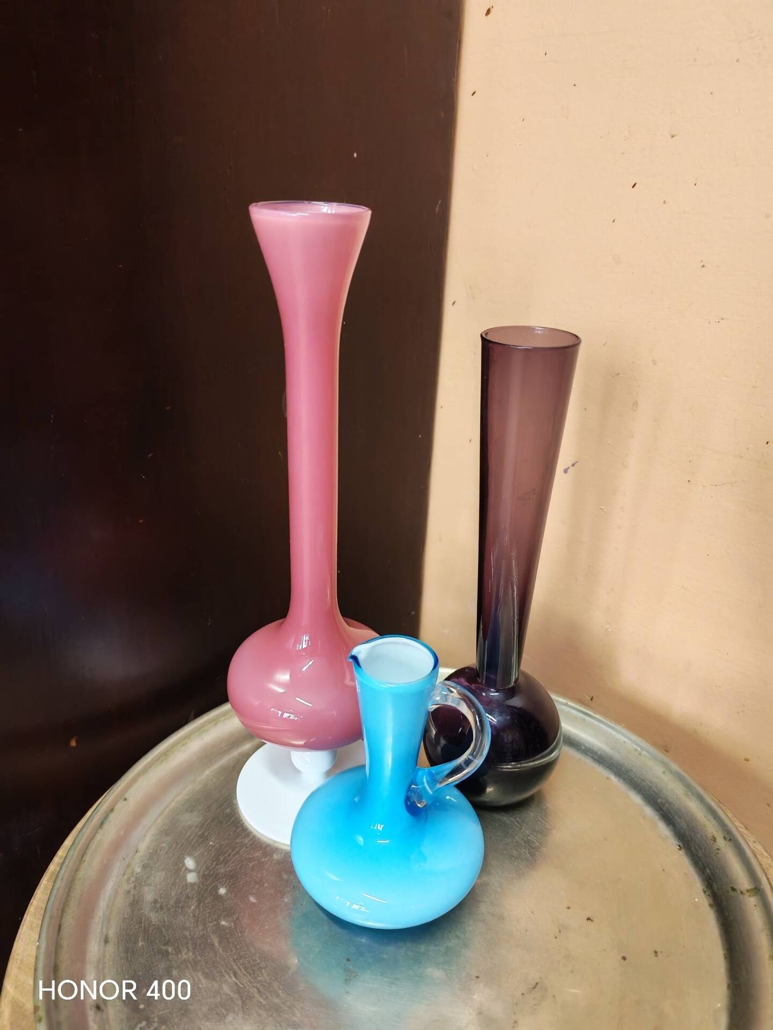 Lot de 3  vases soliflores en verre style mid century modern
