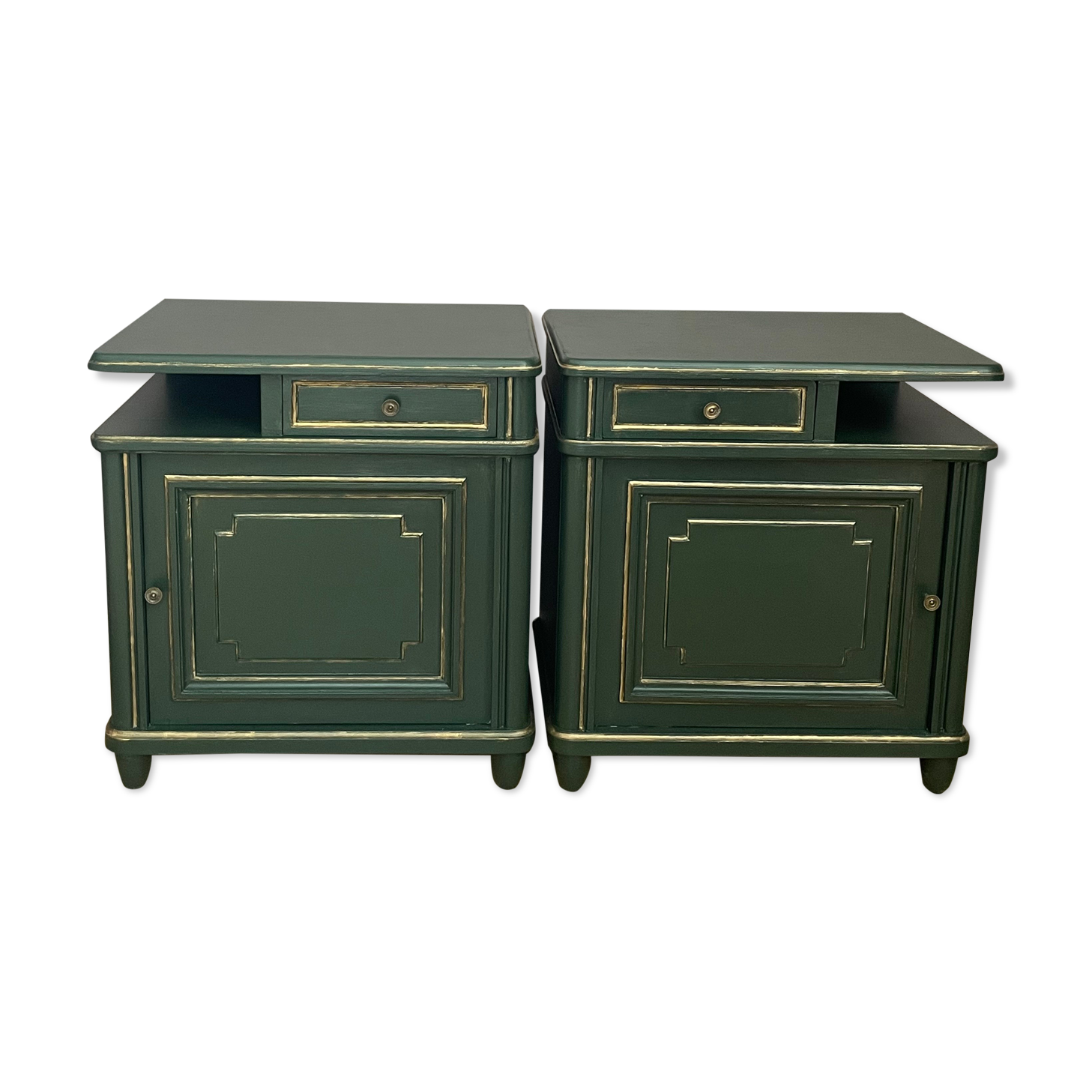 Pair of art-deco bedside tables in painted wood