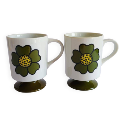 Deux mazagrans fleurs seventies années 70