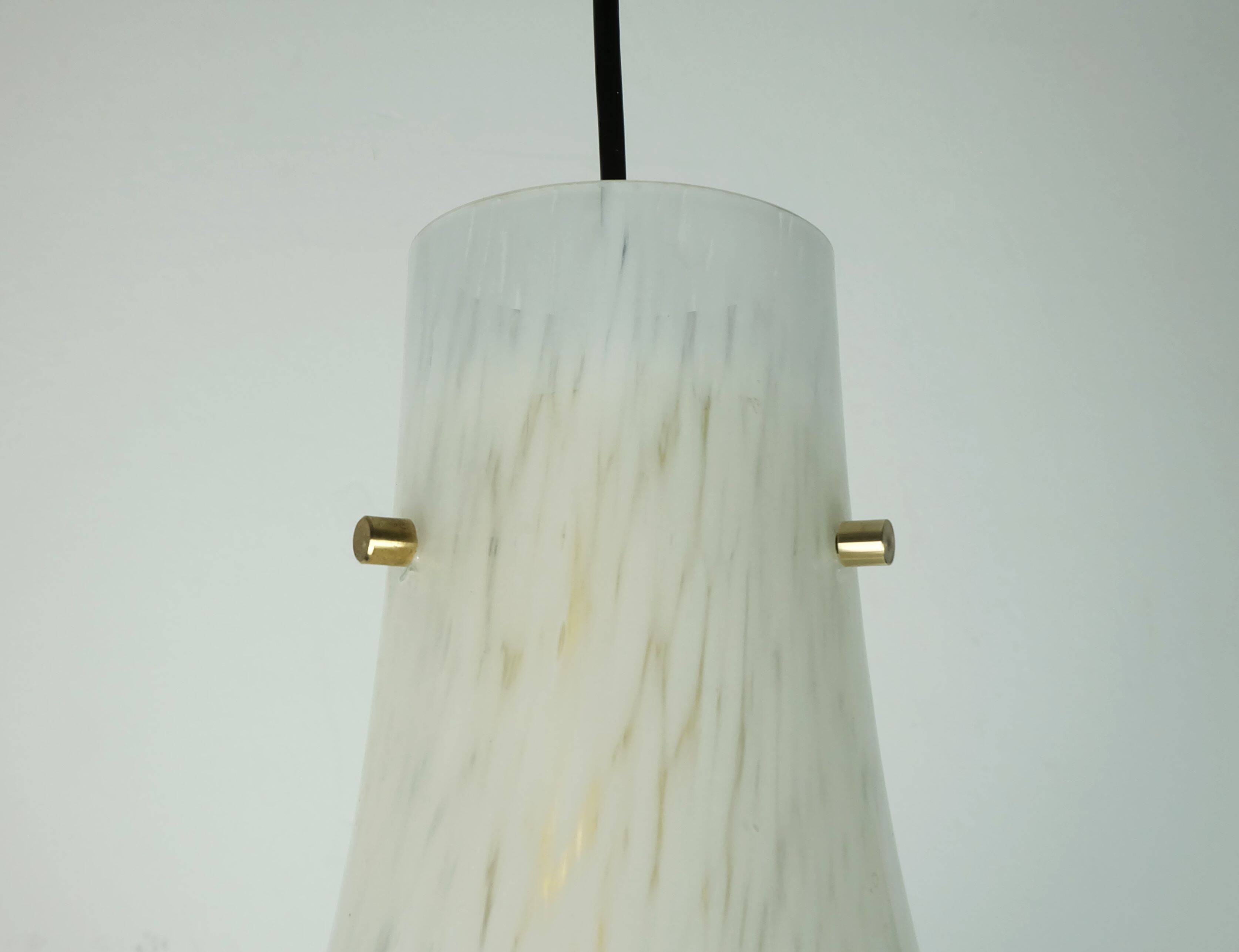 large 1970s glashuette limburg PENDANT LIGHT white opaline bubble glass trumpet-shaped shade P283 42