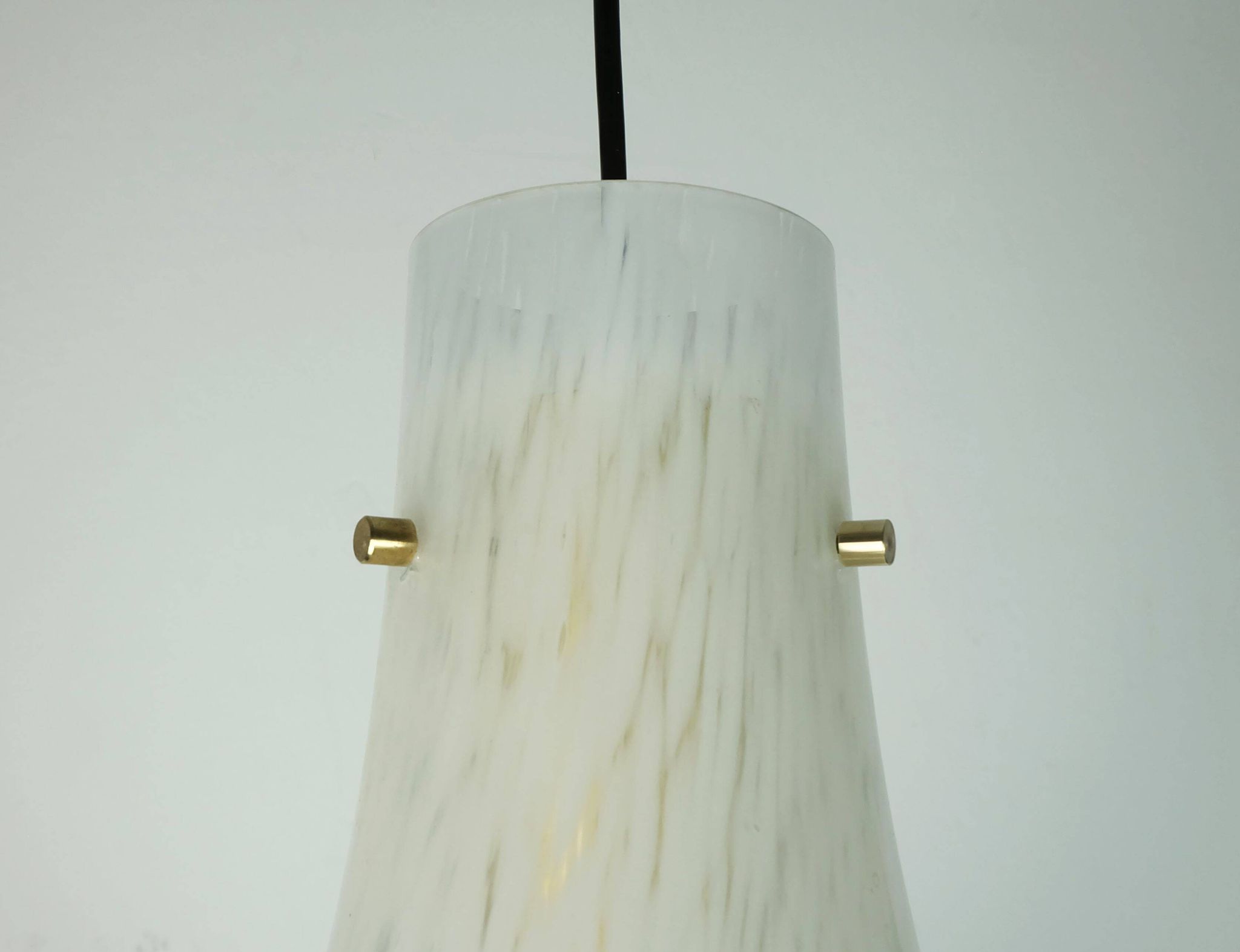 large 1970s glashuette limburg PENDANT LIGHT white opaline bubble glass trumpet-shaped shade P283 42