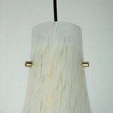 large 1970s glashuette limburg PENDANT LIGHT white opaline bubble glass trumpet-shaped shade P283 42