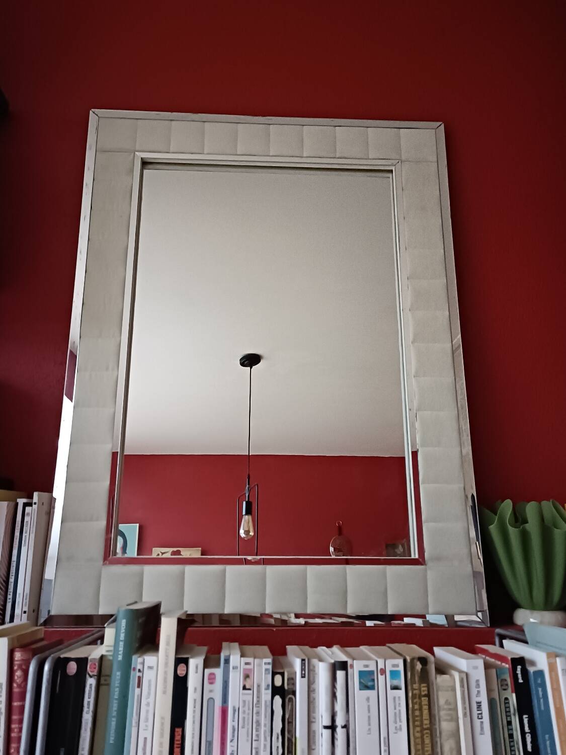 Large vintage tufted velvet mirror