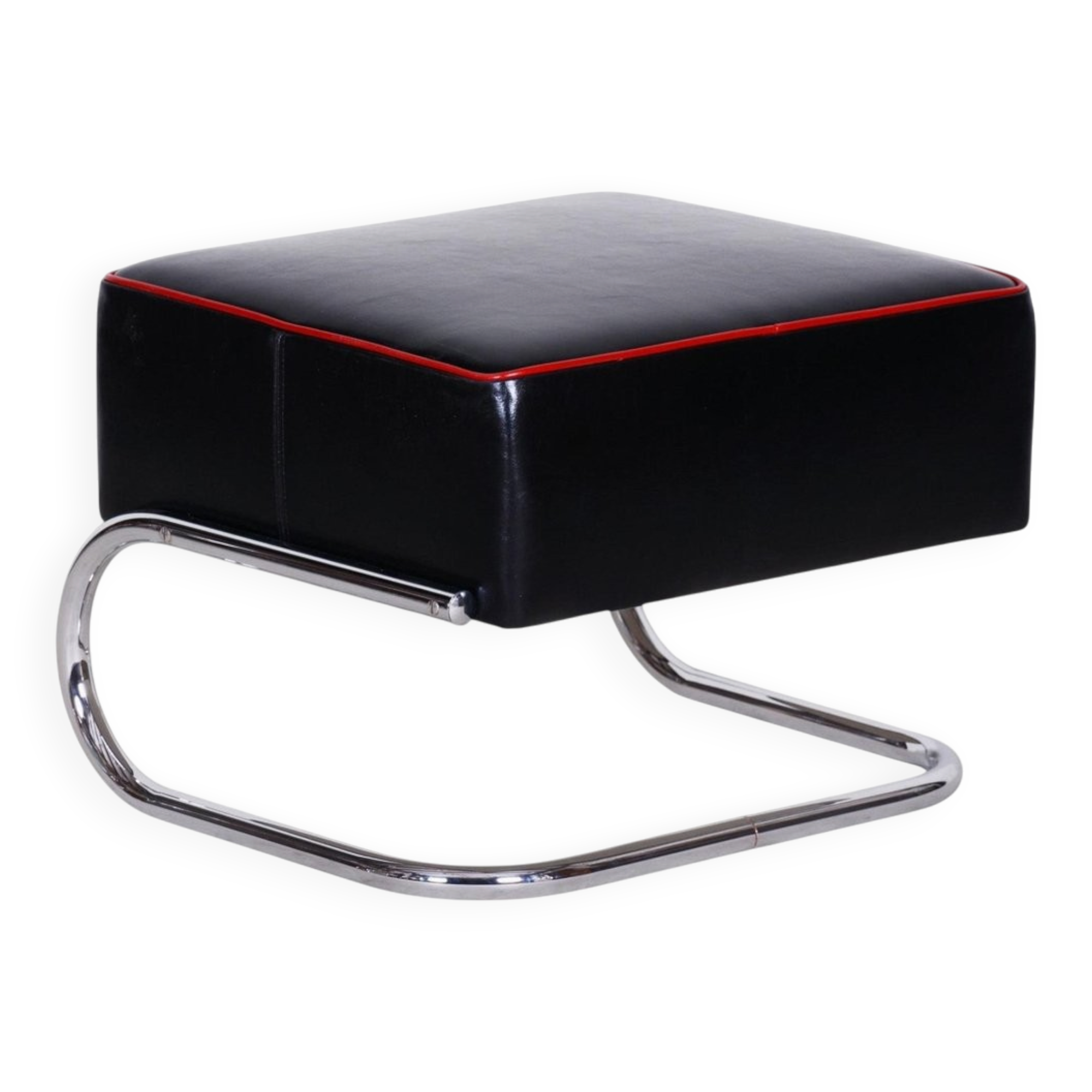 Bauhaus Stool in Leather and Chrome-Plated Steel from R. Slezák, Czech, 1930s