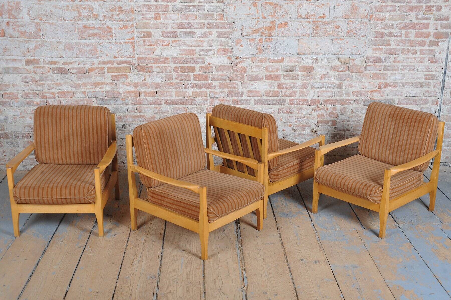 Mid-Century Armchairs attributed to Jitona Soběslav, Czech, 1960s, Set of 4